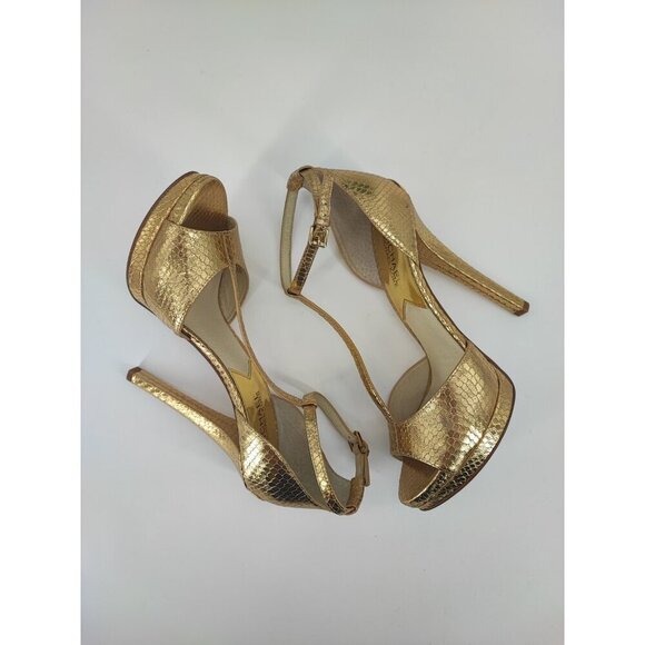 Michael Kors Women's Brenna Metallic Gold High Heel Sandals Size 8M US - Picture 5 of 9